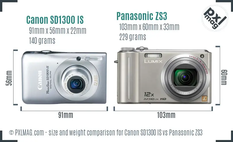 Canon SD1300 IS vs Panasonic ZS3 size comparison Canon SD1300 IS vs Panasonic ZS3 size comparison