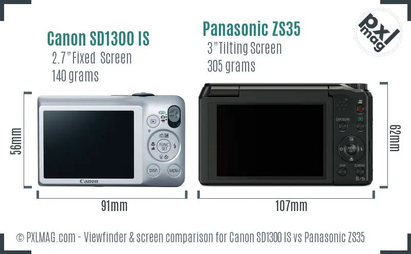 Canon SD1300 IS vs Panasonic ZS35 Screen and Viewfinder comparison