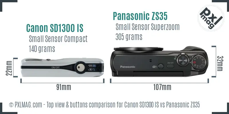 Canon SD1300 IS vs Panasonic ZS35 top view buttons comparison