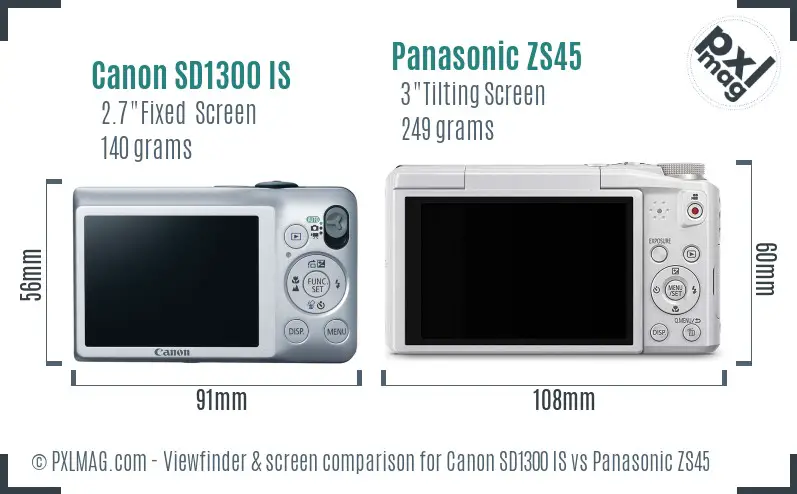Canon SD1300 IS vs Panasonic ZS45 Screen and Viewfinder comparison