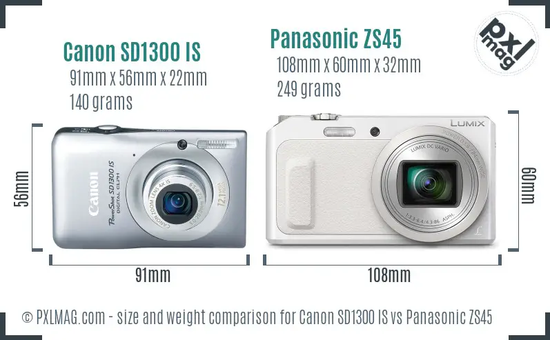 Canon SD1300 IS vs Panasonic ZS45 size comparison