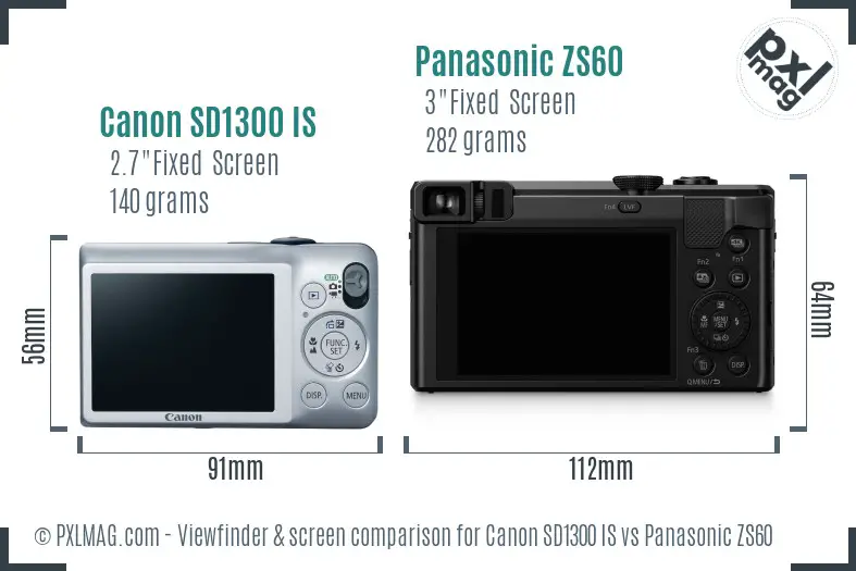 Canon SD1300 IS vs Panasonic ZS60 Screen and Viewfinder comparison Canon SD1300 IS vs Panasonic ZS60 Screen and Viewfinder comparison