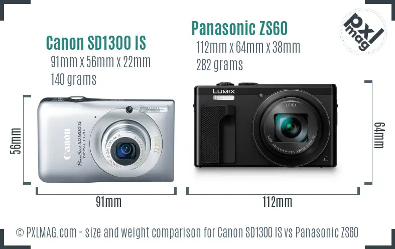 Canon SD1300 IS vs Panasonic ZS60 size comparison Canon SD1300 IS vs Panasonic ZS60 size comparison