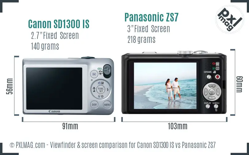 Canon SD1300 IS vs Panasonic ZS7 Screen and Viewfinder comparison