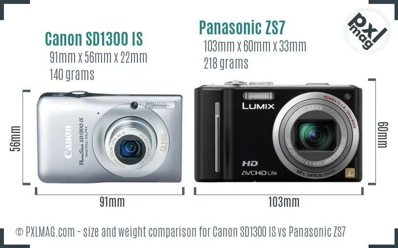 Canon SD1300 IS vs Panasonic ZS7 size comparison