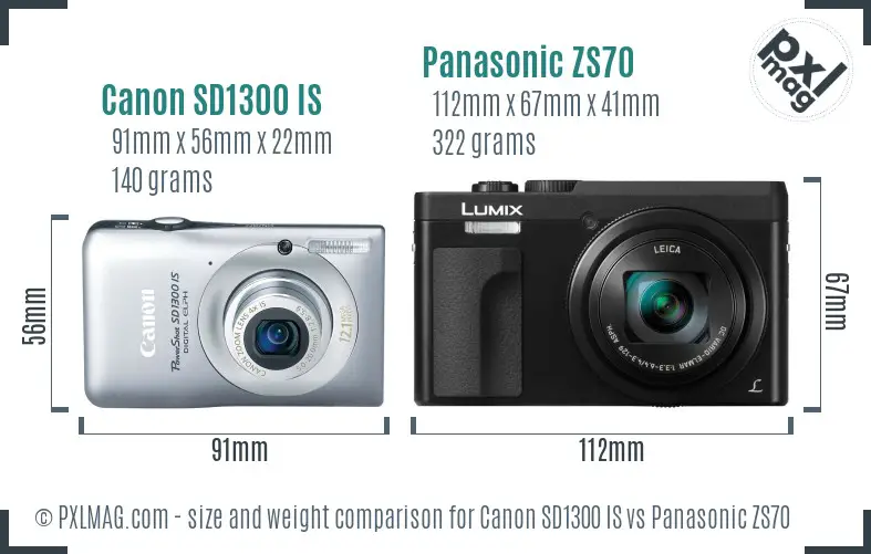 Canon SD1300 IS vs Panasonic ZS70 size comparison Canon SD1300 IS vs Panasonic ZS70 size comparison
