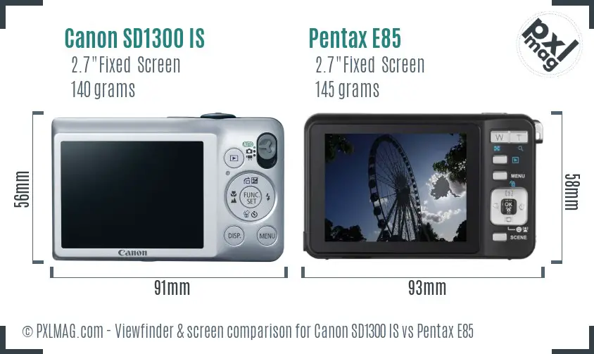 Canon SD1300 IS vs Pentax E85 Screen and Viewfinder comparison