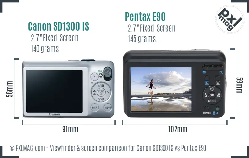 Canon SD1300 IS vs Pentax E90 Screen and Viewfinder comparison