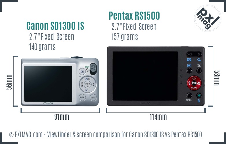 Canon SD1300 IS vs Pentax RS1500 Screen and Viewfinder comparison