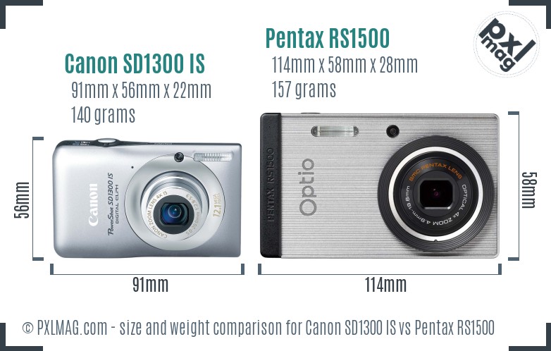 Canon SD1300 IS vs Pentax RS1500 size comparison Canon SD1300 IS vs Pentax RS1500 size comparison