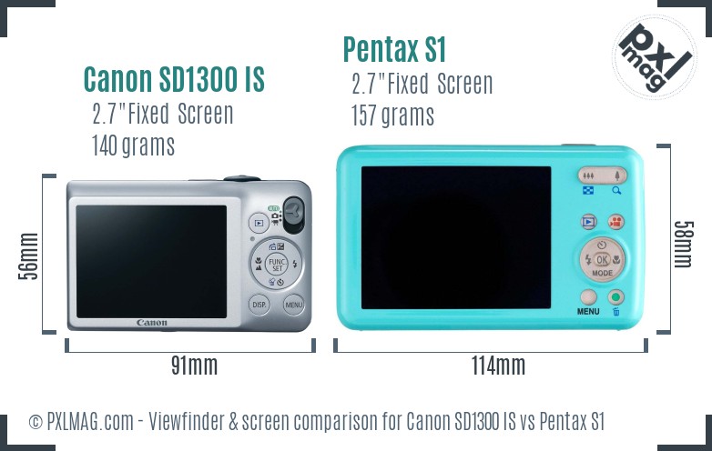 Canon SD1300 IS vs Pentax S1 Screen and Viewfinder comparison