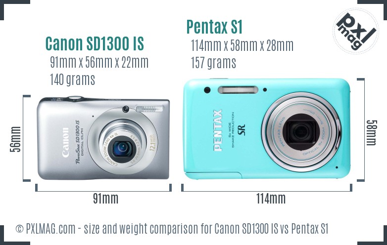 Canon SD1300 IS vs Pentax S1 size comparison Canon SD1300 IS vs Pentax S1 size comparison