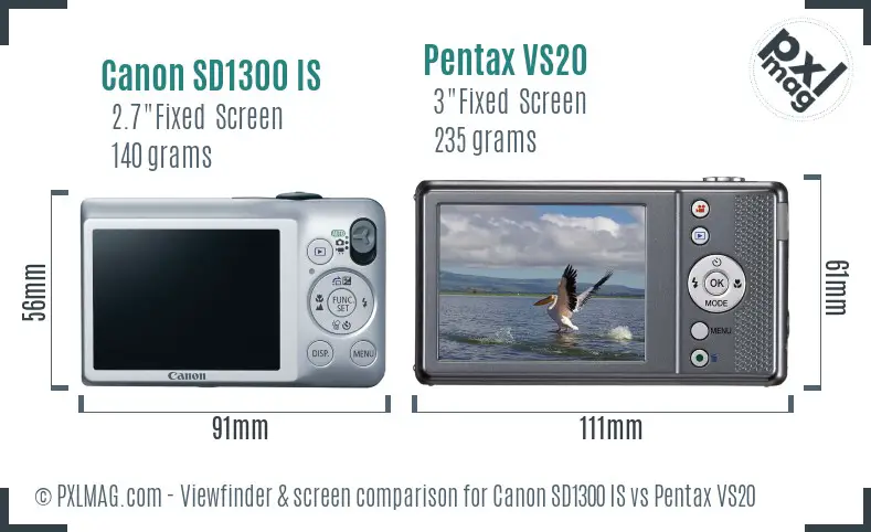Canon SD1300 IS vs Pentax VS20 Screen and Viewfinder comparison Canon SD1300 IS vs Pentax VS20 Screen and Viewfinder comparison
