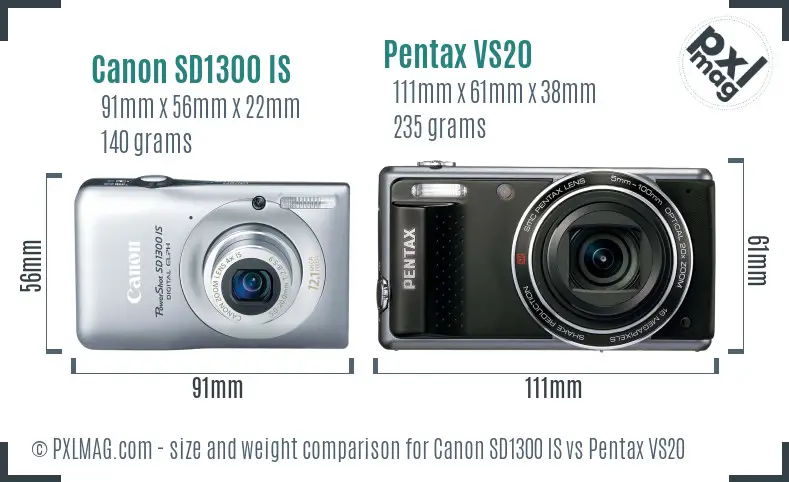 Canon SD1300 IS vs Pentax VS20 size comparison Canon SD1300 IS vs Pentax VS20 size comparison