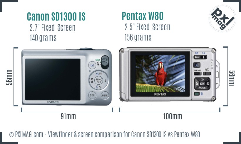 Canon SD1300 IS vs Pentax W80 Screen and Viewfinder comparison