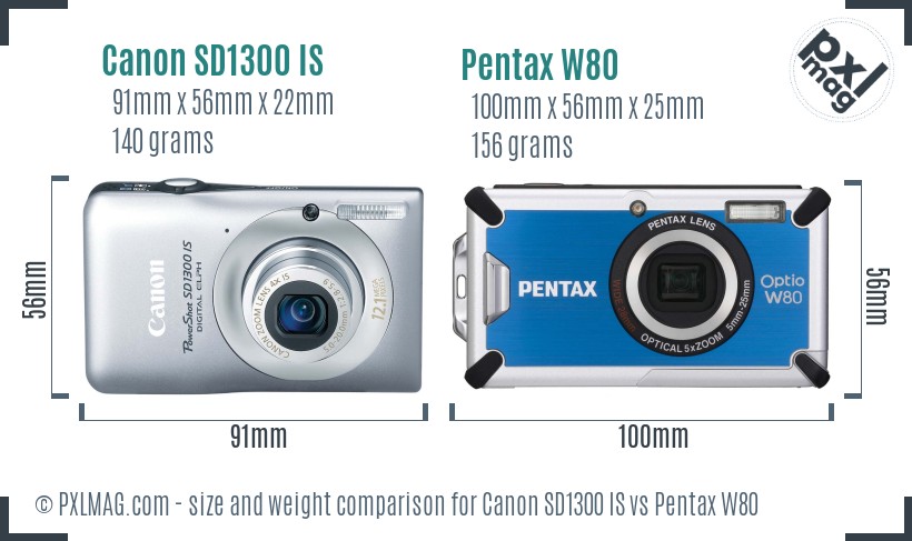 Canon SD1300 IS vs Pentax W80 size comparison Canon SD1300 IS vs Pentax W80 size comparison