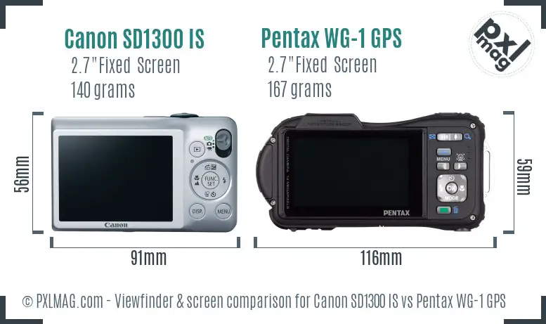 Canon SD1300 IS vs Pentax WG-1 GPS Screen and Viewfinder comparison