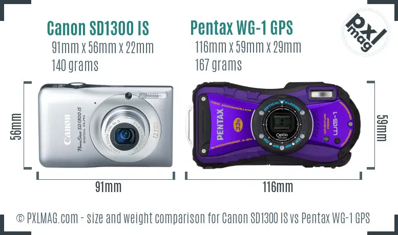 Canon SD1300 IS vs Pentax WG-1 GPS size comparison
