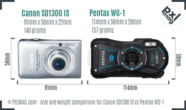 Canon SD1300 IS vs Pentax WG-1 size comparison Canon SD1300 IS vs Pentax WG-1 size comparison