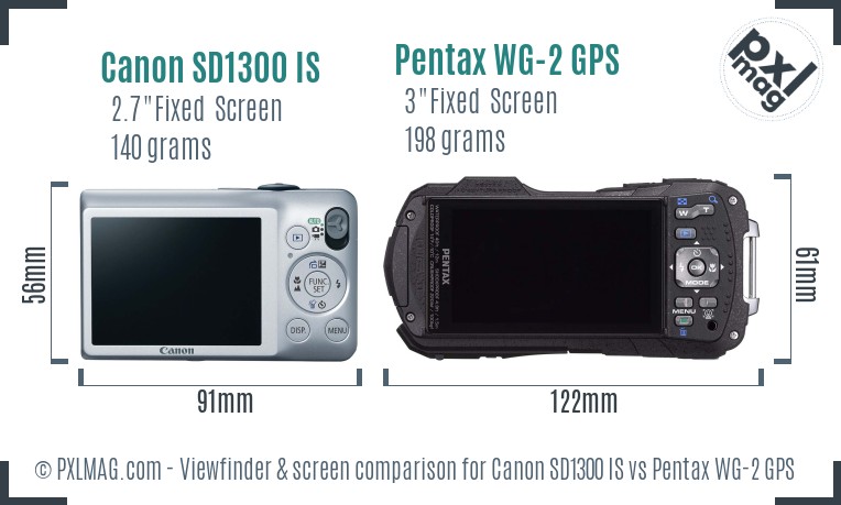 Canon SD1300 IS vs Pentax WG-2 GPS Screen and Viewfinder comparison
