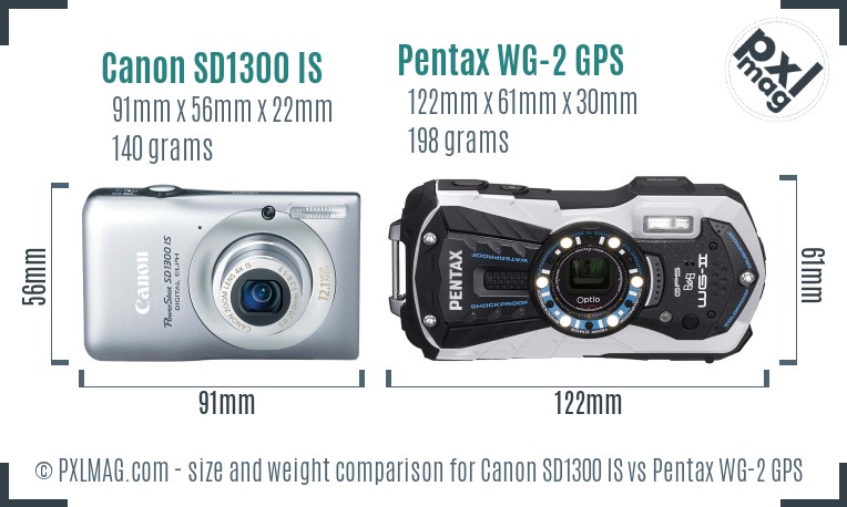 Canon SD1300 IS vs Pentax WG-2 GPS size comparison