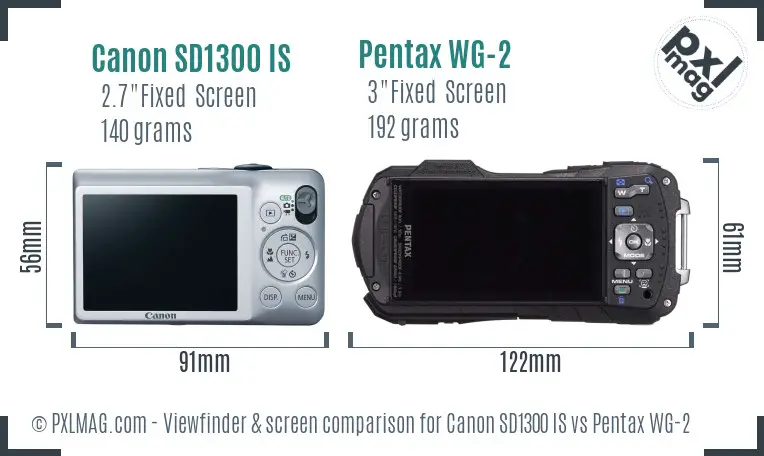 Canon SD1300 IS vs Pentax WG-2 Screen and Viewfinder comparison