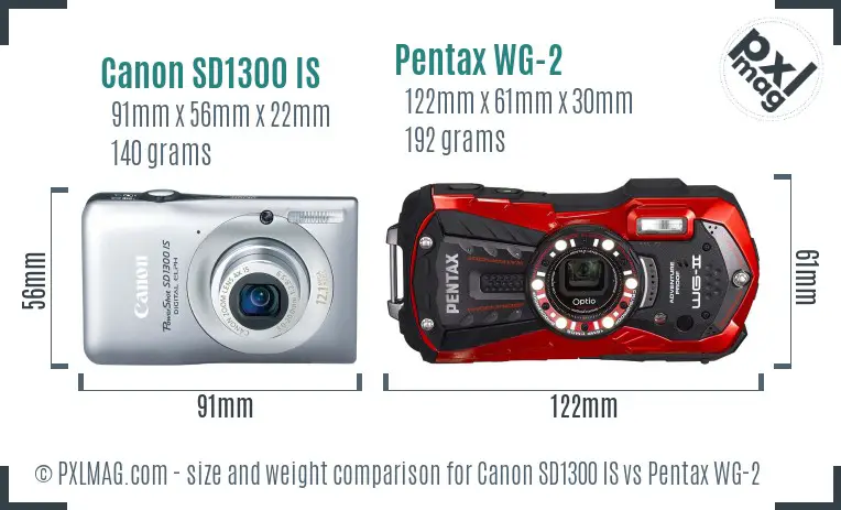 Canon SD1300 IS vs Pentax WG-2 size comparison