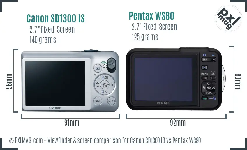 Canon SD1300 IS vs Pentax WS80 Screen and Viewfinder comparison