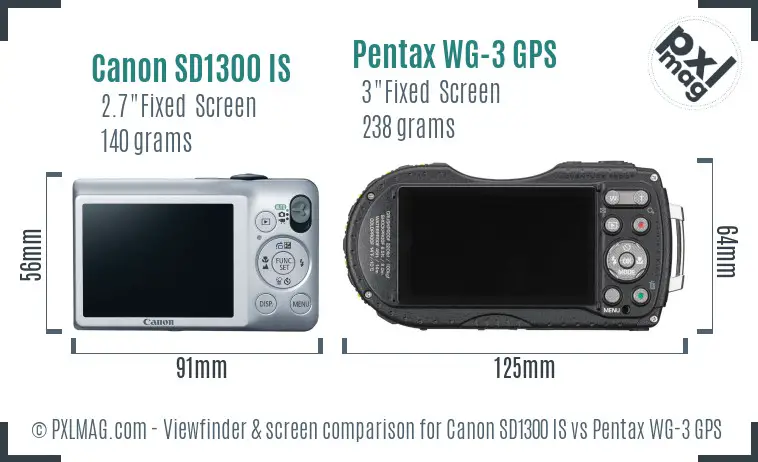 Canon SD1300 IS vs Pentax WG-3 GPS Screen and Viewfinder comparison