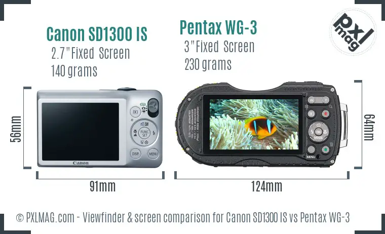 Canon SD1300 IS vs Pentax WG-3 Screen and Viewfinder comparison