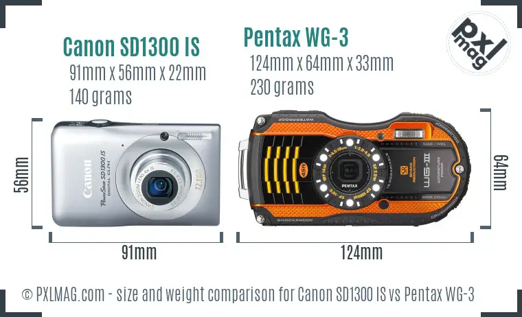 Canon SD1300 IS vs Pentax WG-3 size comparison