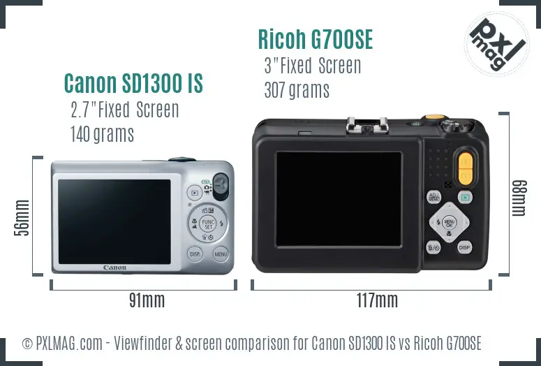 Canon SD1300 IS vs Ricoh G700SE Screen and Viewfinder comparison
