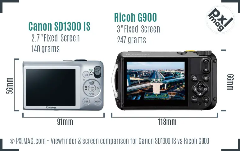 Canon SD1300 IS vs Ricoh G900 Screen and Viewfinder comparison