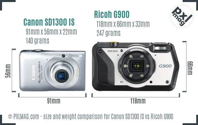 Canon SD1300 IS vs Ricoh G900 size comparison