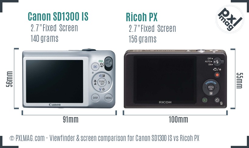 Canon SD1300 IS vs Ricoh PX Screen and Viewfinder comparison