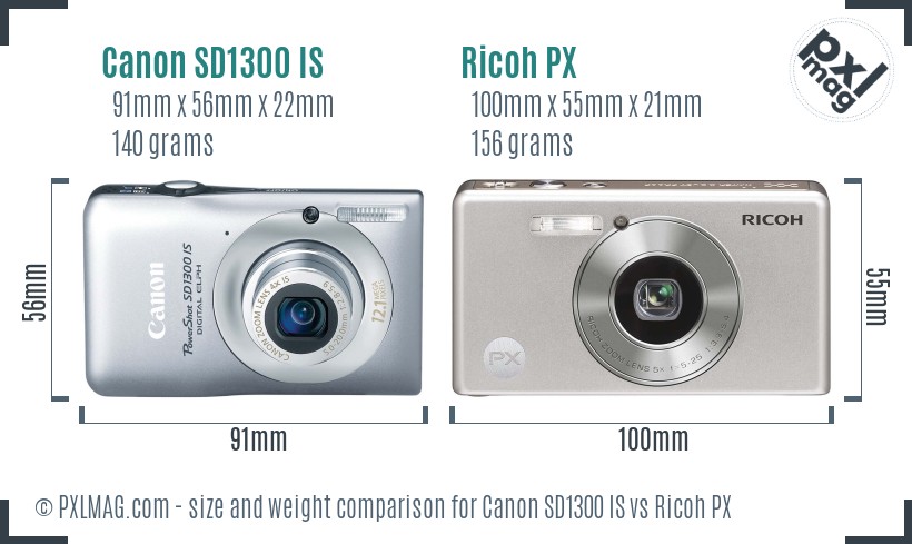 Canon SD1300 IS vs Ricoh PX size comparison Canon SD1300 IS vs Ricoh PX size comparison