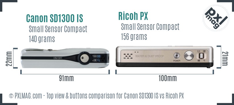 Canon SD1300 IS vs Ricoh PX top view buttons comparison