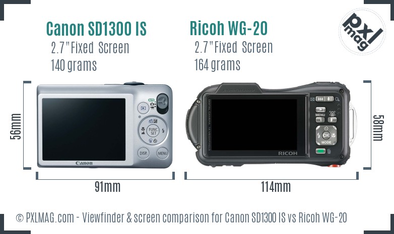 Canon SD1300 IS vs Ricoh WG-20 Screen and Viewfinder comparison