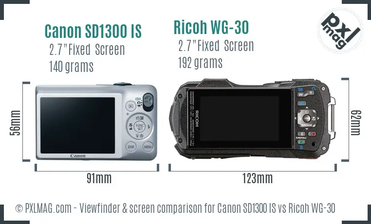 Canon SD1300 IS vs Ricoh WG-30 Screen and Viewfinder comparison