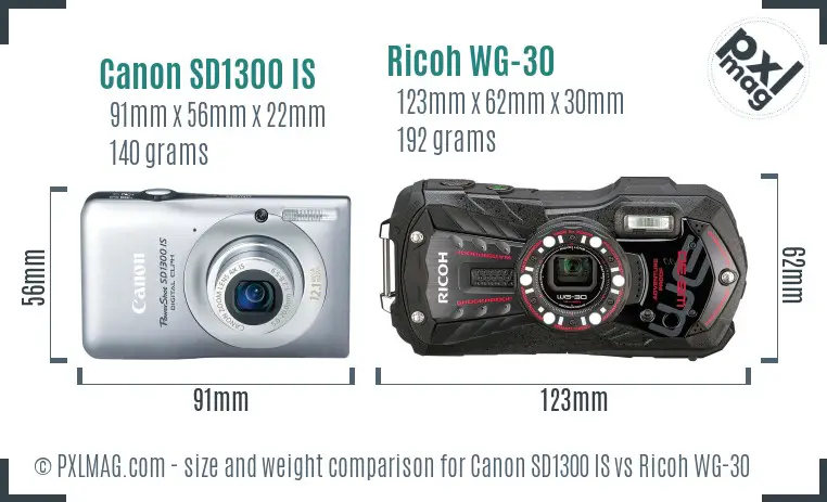 Canon SD1300 IS vs Ricoh WG-30 size comparison