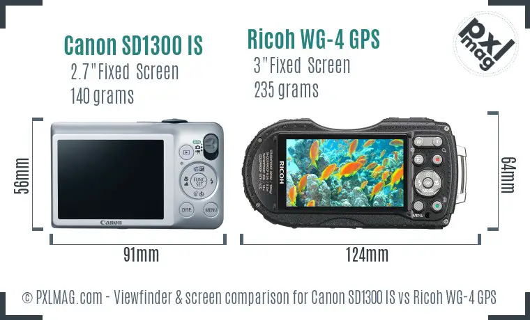 Canon SD1300 IS vs Ricoh WG-4 GPS Screen and Viewfinder comparison
