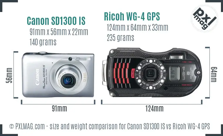 Canon SD1300 IS vs Ricoh WG-4 GPS size comparison