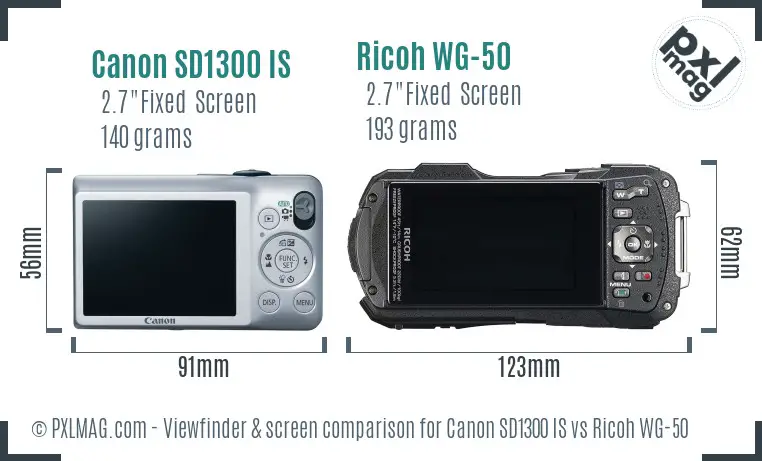 Canon SD1300 IS vs Ricoh WG-50 Screen and Viewfinder comparison
