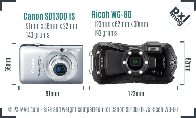 Canon SD1300 IS vs Ricoh WG-80 size comparison Canon SD1300 IS vs Ricoh WG-80 size comparison