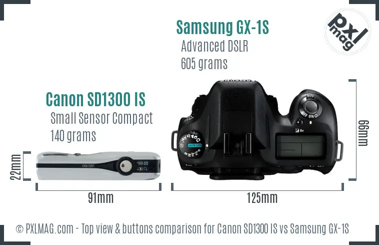 Canon SD1300 IS vs Samsung GX-1S top view buttons comparison