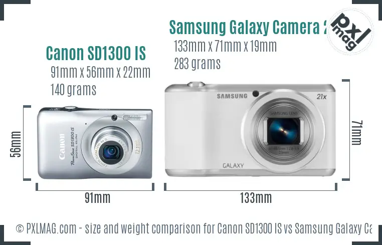 Canon SD1300 IS vs Samsung Galaxy Camera 2 size comparison