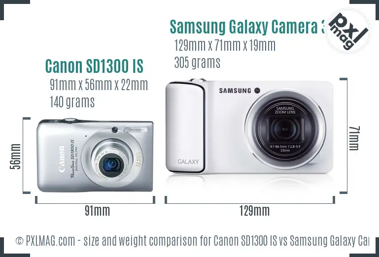 Canon SD1300 IS vs Samsung Galaxy Camera 3G size comparison