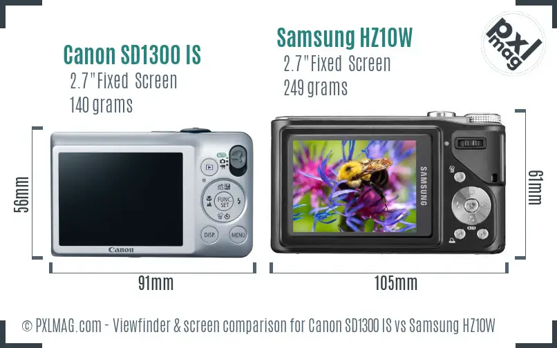 Canon SD1300 IS vs Samsung HZ10W Screen and Viewfinder comparison Canon SD1300 IS vs Samsung HZ10W Screen and Viewfinder comparison