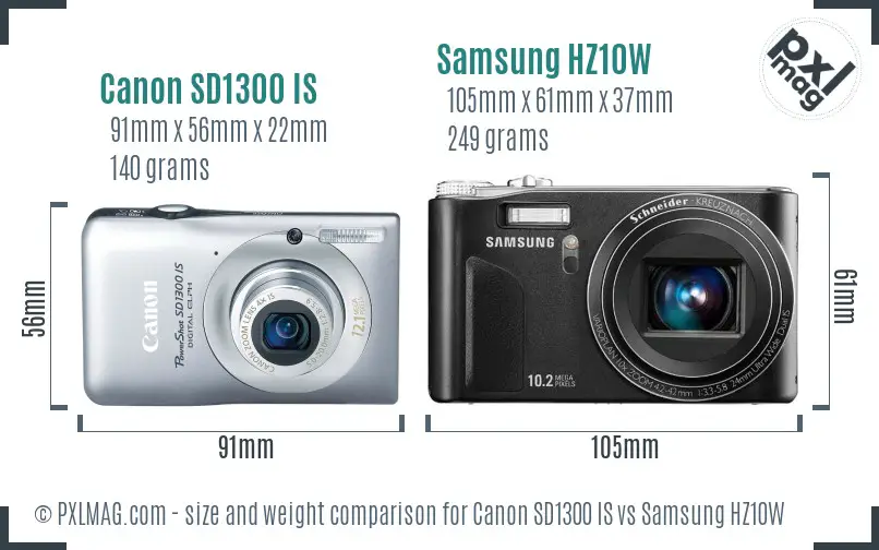 Canon SD1300 IS vs Samsung HZ10W size comparison Canon SD1300 IS vs Samsung HZ10W size comparison