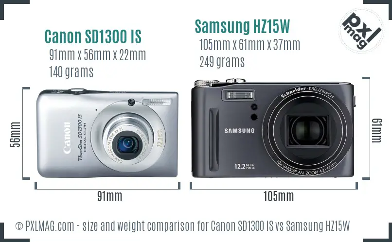 Canon SD1300 IS vs Samsung HZ15W size comparison